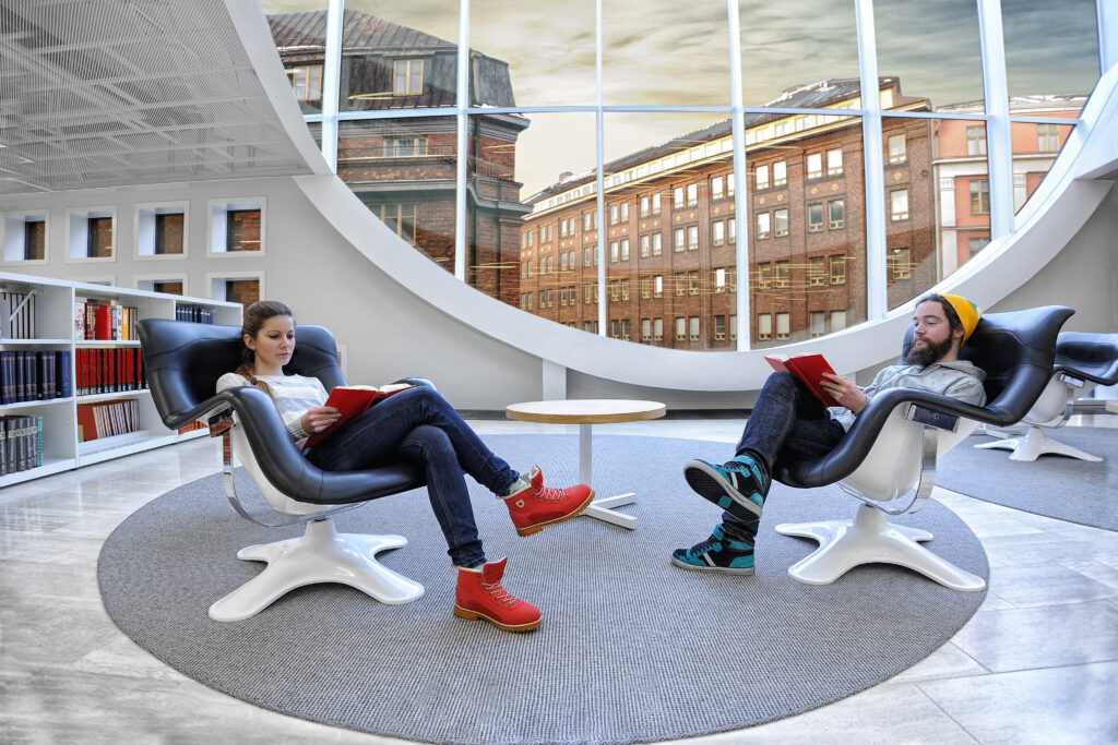 Two students at the library